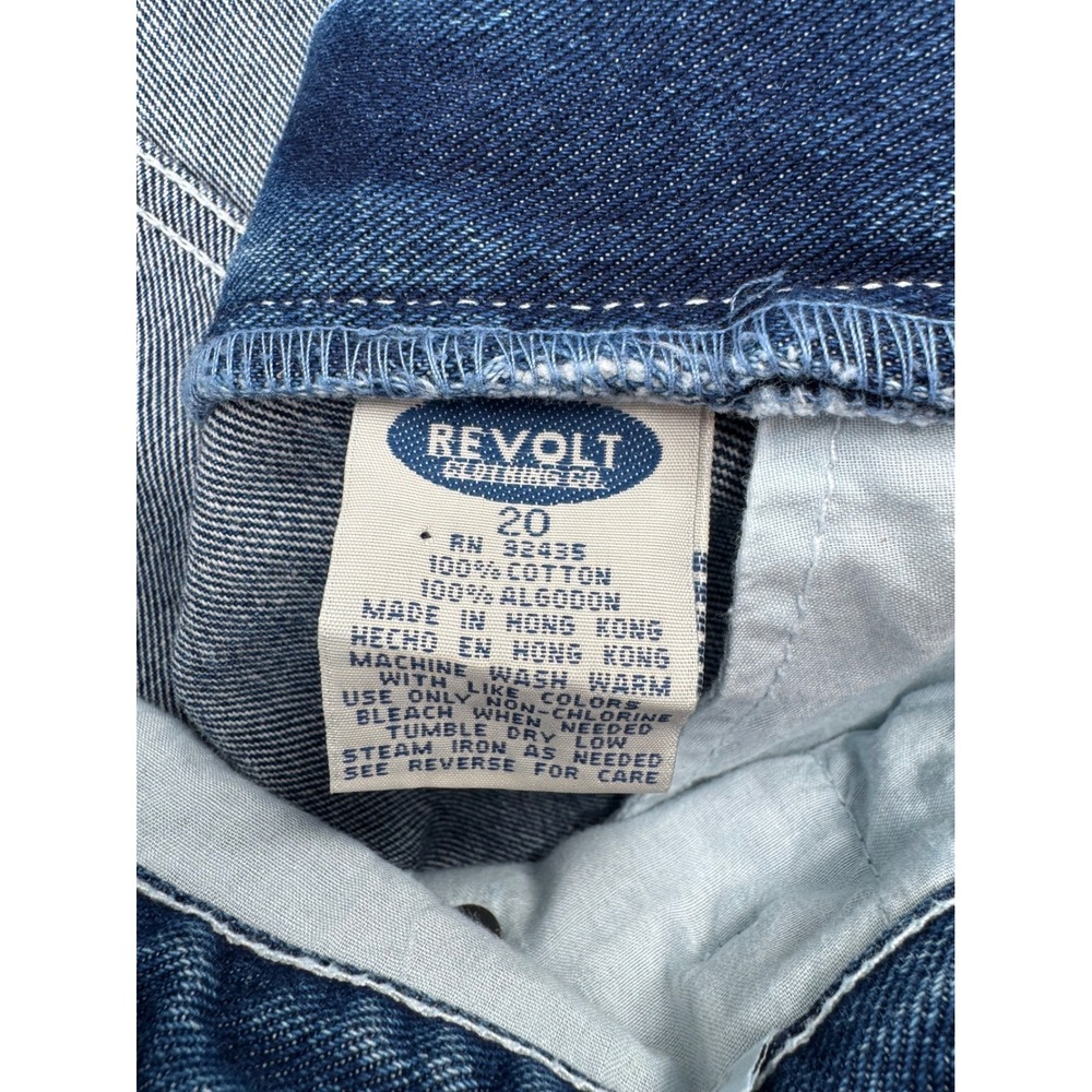 Revolt Vintage Floral Embroidered Scallop Hem Jeans Blue Wide Leg Plus Size 20 - Picture 3 of 6